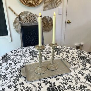 Iron Distressed Candlestick Holders Set of 2 Farmhouse Decor Cottagecore